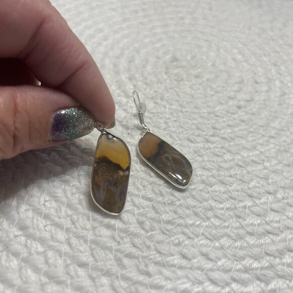Natural STICK AGATE Handmade Sterling 925 Dangle Earrings #222D - Picture 2 of 3